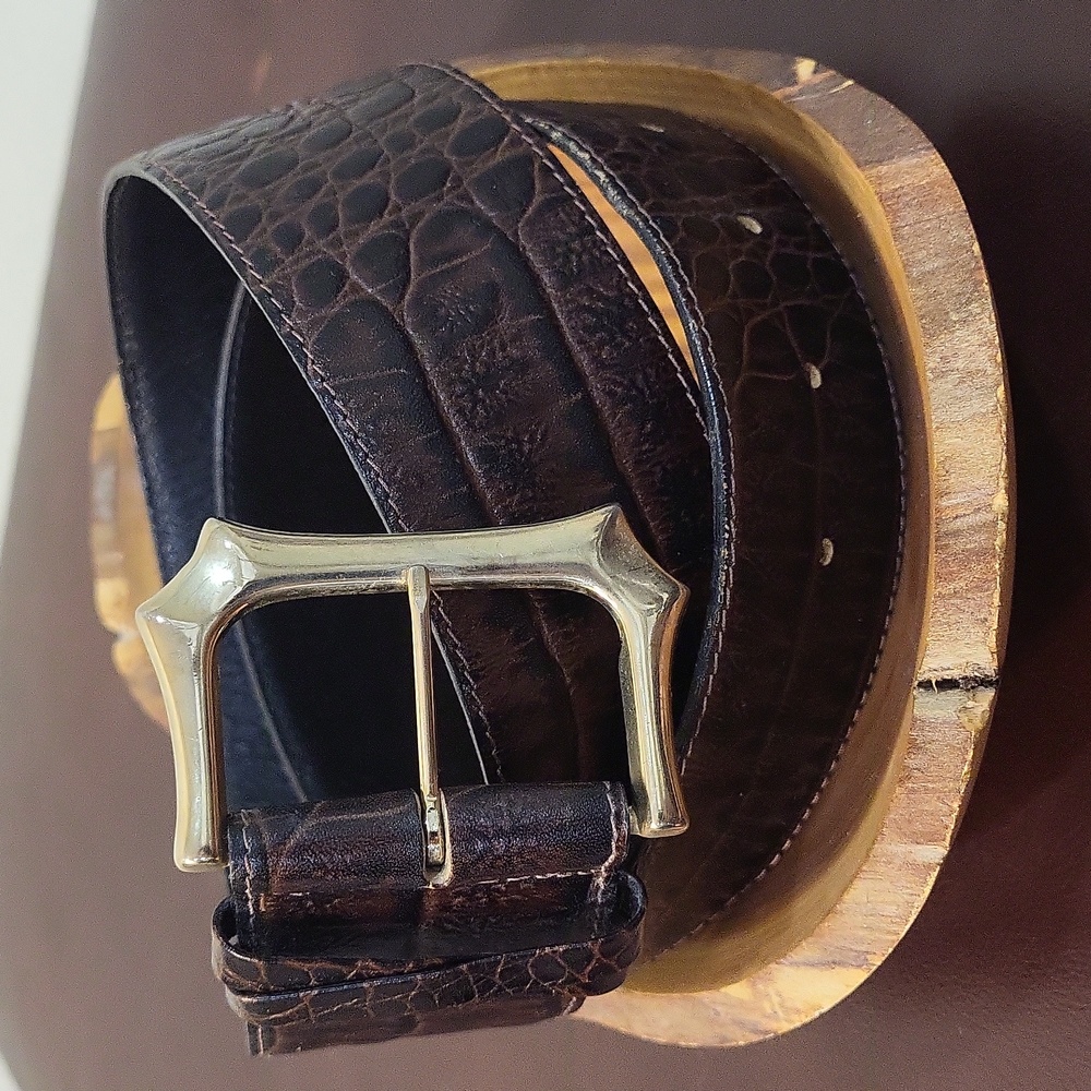 Vintage Brown Leather Belt with Gold Buckle
